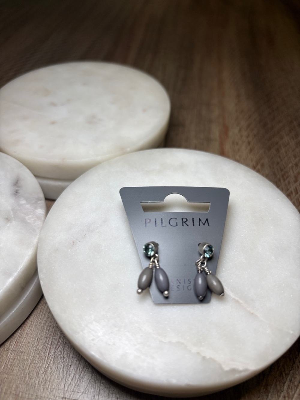 (#125) Pilgrim Gray Drop Earrings with Light Blue Accent